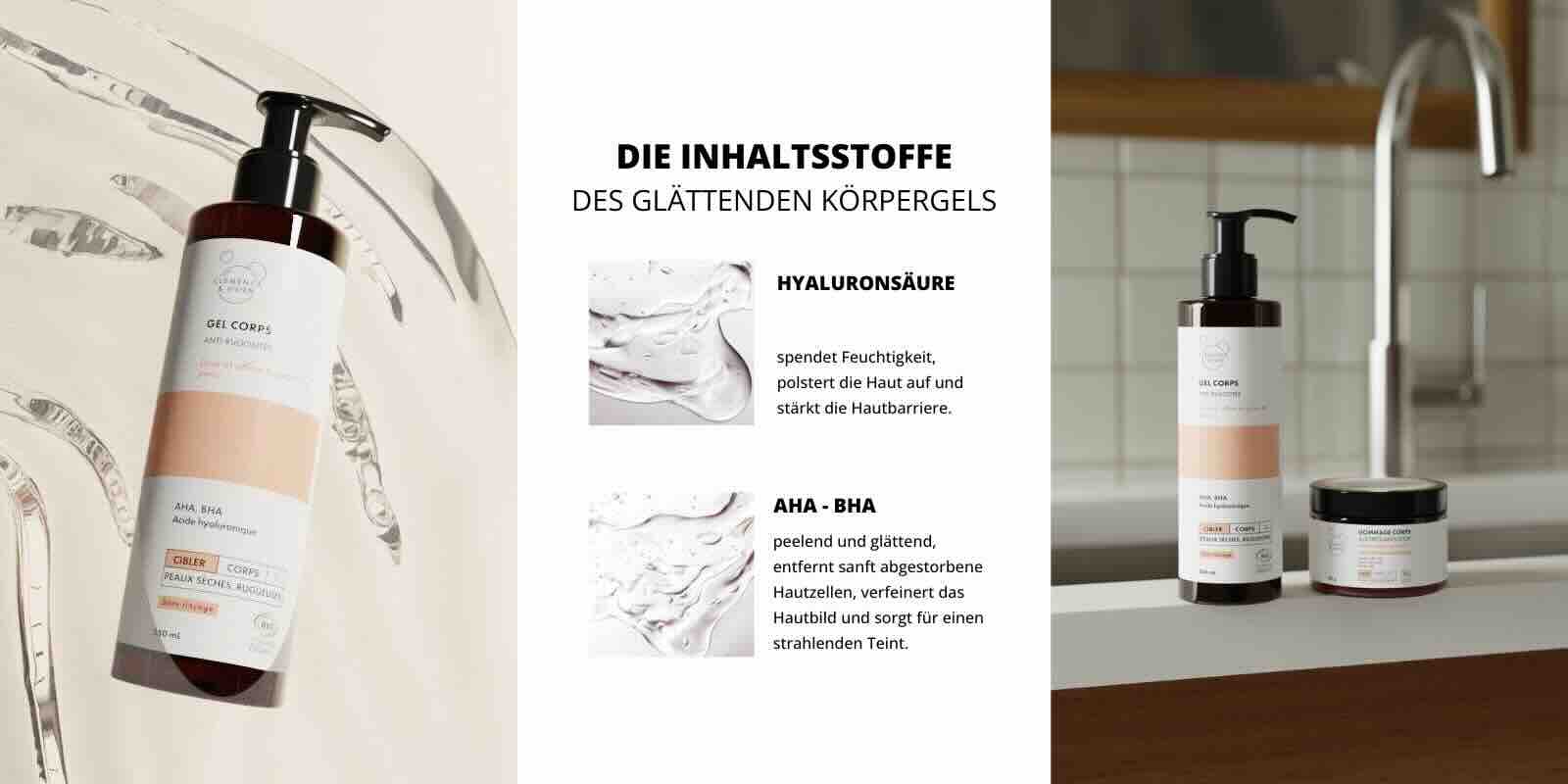 Glättendes Körpergel Clémence & Vivien Naturkosmetik mit AHA & BHA und Hyaluronsäure – L'Officina Paris